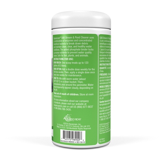 [AQS98900] AQUASCAPE SAB STREAM & POND CLEANER - 1.1 LB / 500 G