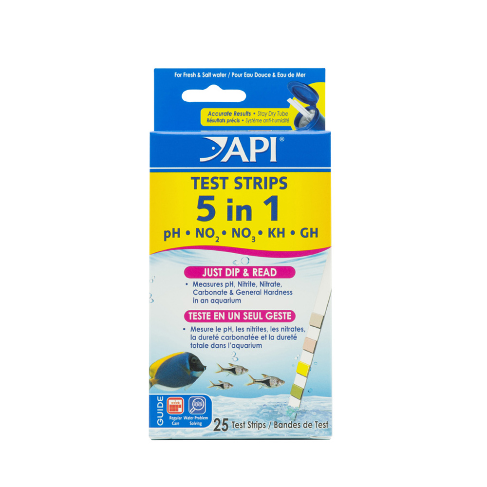 API 5-IN-1 TEST STRIPS Freshwater and Saltwater Aquarium Test Strips 25-Count Box
