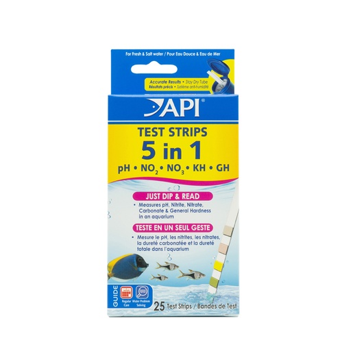 [AP33G] Mars Fishcare API 5-IN-1 TEST STRIPS Freshwater and Saltwater Aquarium Test Strips 25-Count Box