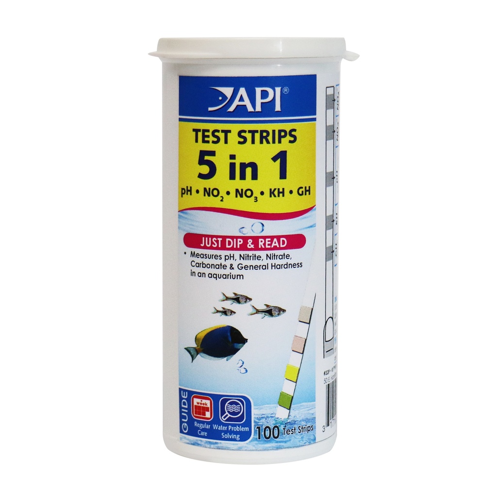 Mars Fishcare API 5-IN-1 TEST STRIPS Freshwater and Saltwater Aquarium Test Strips 100-Count Box