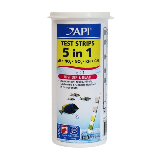 [AP33P] Mars Fishcare API 5-IN-1 TEST STRIPS Freshwater and Saltwater Aquarium Test Strips 100-Count Box