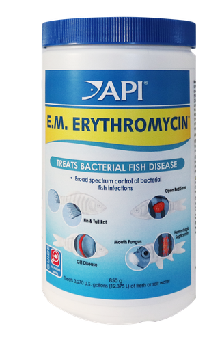 [AP55Q] Mars Fishcare API E.M. ERYTHROMYCIN Freshwater Fish Powder Medication 1.87-Pound Box