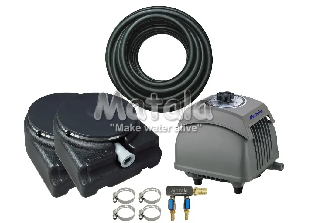 Matala HK-60L Air Pump + 2 x MDB11 Air Diffuser + 2 Way Valve + 50ft 3/8" Weighted Air Hose (MTMEAPRO4PLUS)