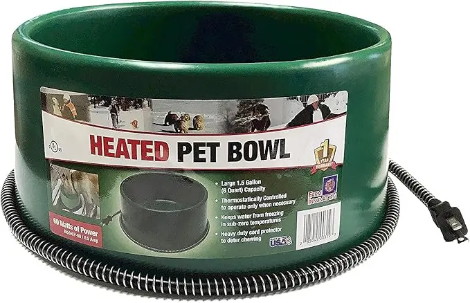 Farm Innovators Six Quart Gallon Round Heated Pet Bowl - Green