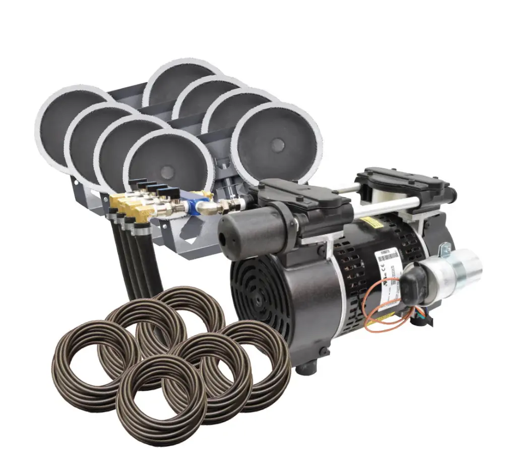 Easy Pro Rocking Piston Pond Aeration system - 3/4HP 4 Valve Kit w/ Quick Sink Tubing (No Diffusers)