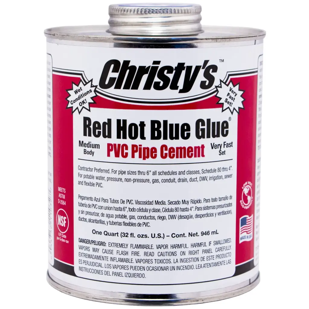 Christy's Red Hot Blue Glue, PVC Solvent Cement 4 OZ