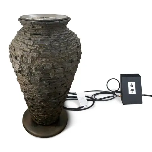 [AQS58114] AQUASCAPE FIRE AND WATER STACKED SLATE URN – 55” H (140 CM)