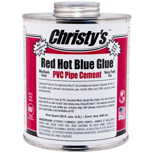 [CHRHRHBGQP48] Christy's Red Hot Blue Glue, PVC Solvent Cement 4 OZ